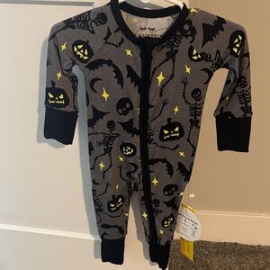 Little Sleepies Gray and Black Halloween Footie with Yellow Accents